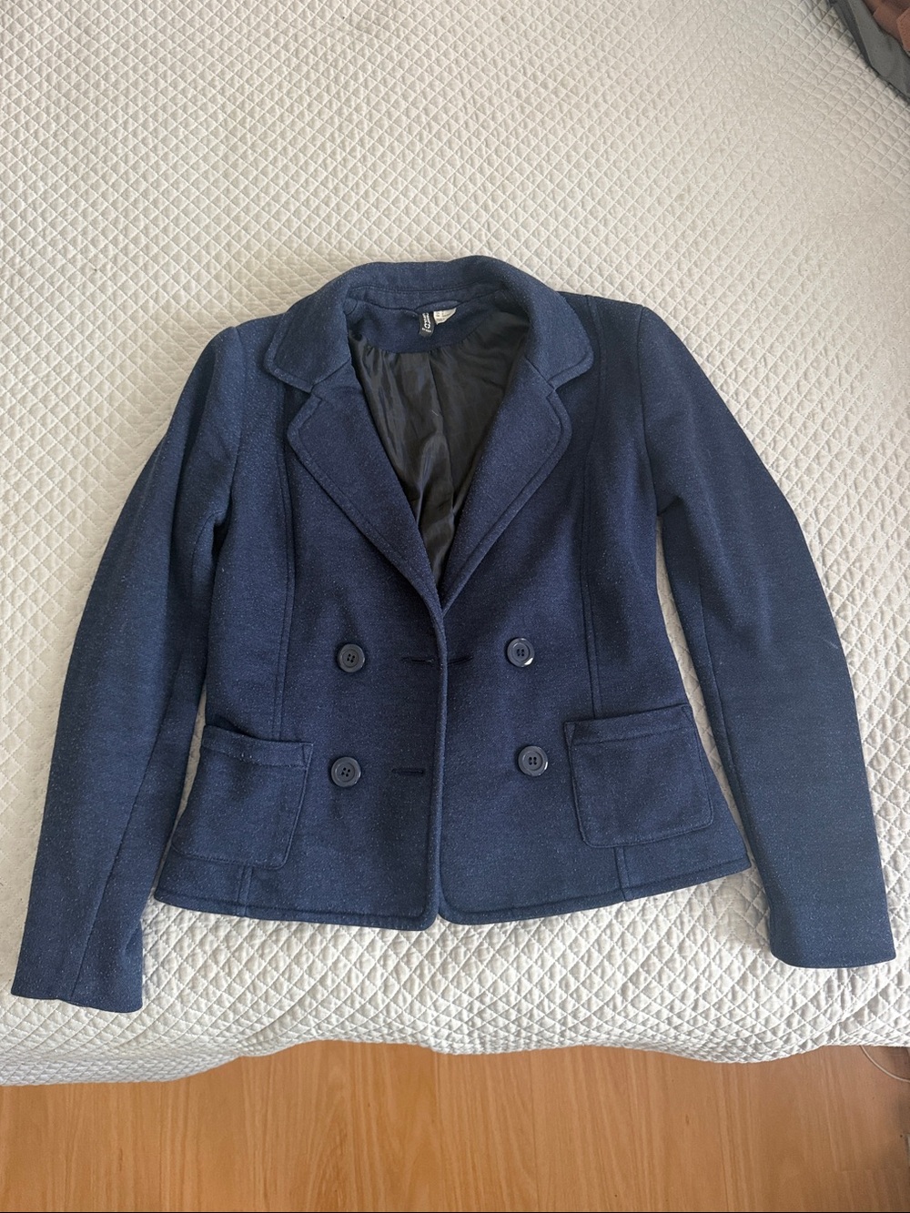 H&M Navy Double-Breasted Women's Blazer Jacket - Picture 1 of 1